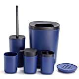 GERUIKE Bathroom Accessories Set 6 Piece Plastic Includes Soap Dispenser,Trash Can,Soap Dish,Toilet Brush Holder,Toothbrush Holder,Toothbrush Cup for Bathroom,Dark Blue