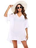 Ekouaer Cover Ups for Swimwear Women Swim Coverup Oversized Beachwear Dress(White,X-Large)