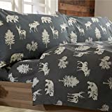 4-Piece Lodge Printed Ultra-Soft Microfiber Sheet Set. Beautiful Patterns Drawn from Nature, Comfortable, All-Season Bed Sheets. (Queen, Forest Animal - Dark Grey)