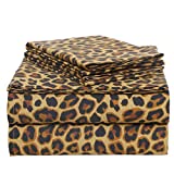 EnvioHome Kids Bedding 100% Cotton Sheet Set - Breathable, All-Round Elastic Fitted Sheet Set, Extra Soft - 4 Pc, Full, Leopard Brown