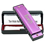 VACHAN Blues Diatonic Harmonica,Standard Diatonic Key of C 10 Holes 20 Tones Blues Mouth Organ Harp For Kids, Beginners, Professional, Students with Case & Cleaning Cloth(Purple)