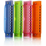Kids Harmonica 10 Hole Plastic Harmonica for Kids, 4 Pack with 4 Colors Educational Toys Beginners Toy Musical Instruments for Kids, Children and Adults (Blue, Pink, Green, Orange)