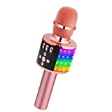 BONAOK Wireless Bluetooth Karaoke Microphone with Controllable LED Lights, 4-in-1 Portable Handheld Mic Speaker for All Smartphones, Birthday for Kids Adults All Age Q78 (Rose Gold)