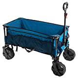 Timber Ridge Folding Wagon Collapsible Utility Big Wheels Shopping Cart for Beach Outdoor Camping Garden All Terrain, Heavy Duty Portable Grocery Cart with Side Bag, Cup Holders 35.5x18.4x39 inches