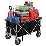 ROMISS Folding Wagon Cart Heavy Duty Collapsible Utility Wagon Outdoor Camping Garden Cart with Universal Wheels for Camping, Sports, Shopping - Black