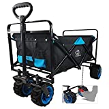 Collapsible Heavy Duty Folding Wagon Cart Utility Wagon All Terrain Beach Wheels Adjustable Handle Large Capacity Rolling Buggies Outdoor Garden cart for Beach Camping Shopping Sports (Black & Blue)