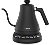 COSORI CO108-NK Electric Gooseneck 5 Variable Presets Pour Over Kettle & Coffee Kettle, 100% Stainless Steel Inner Lid & Bottom, 1200 Watt Quick Heating, 0.8L, Matte Black