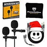 PowerDeWise Professional Grade 2 Lavalier Clip-On Microphones Set for Dual Interview - Double Lav Lapel Microphone - Use for iPhone Phone Camera - Blogging Video Recording Noise Cancelling 3.5mm Mic