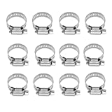 Penck 12 Pack 3/4 Inch Hose Clamps Stainless Steel Clamps Worm-Gear Hose Clamp, Miniature Power-Seal Worm-Drive Kit, 13-19mm Range