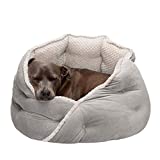 Furhaven Pet Bed for Cats and Small Dogs - Minky Plush and Velvet Wraparound Calming Hug Bed, Washable, Silver Gray, 24-Inch