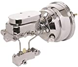 JEGS Power Brake Conversion Kit | Chrome Plated | 1 1/8 “ Bore Dual Reservoir Master Cylinder For 4-Wheel Disc | Oval Flat Top Master Cylinder Cover | 8” Dual Diaphragm Power Booster
