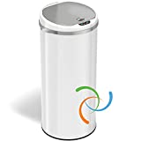 iTouchless 13 Gallon Touchless Sensor Trash Can with Odor Filter System, Round Steel Garbage Bin, Perfect for Home, Kitchen, Office, Alpine White 13 Gal