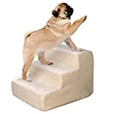 Pet Stairs – Foam Pet Steps for Small Dogs or Cats, 3 Step Design, Removable Cover - Dog Stairs for Home and Vehicle by PETMAKER (Tan)