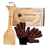 Wooden Grill Scraper - Safe Bristle Free Wooden Grill Cleaner, BBQ Gift Set Comes Complete with Heat Resistant BBQ Gloves in a Gift Ready Box for Grill Master, Dad, Boyfriend, or Fathers Day.