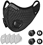 Reusable Face Mask with Filters – Adjustable for Men and Women – Ideal for Workout, Jogging, Cycling, Hiking, Construction (Black +4 Extra Activated Carbon Filters Included)