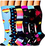 6 Pairs Compression Socks Women Men 20-30 mmHg Knee High Medical Compression Stockings Best Support Socks for Athletic Flight Travel Nurses Pregnancy