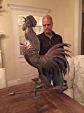 FurnitureBarnUSA Large Handcrafted 3 Dimensional Crowing Rooster Weathervane Copper Patina Finish