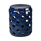 MOTINI Heavy Duty Ceramic Lattice Garden Stool for Indoor Outdoor Decorative Side Table 17" H, Dark Blue