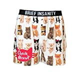 BRIEF INSANITY Comfortable Loose Fit Boxer Shorts | Funny & Cute Cat/Dog Graphic Print Boxers for Women & Men (X-Large, Check Meowt)