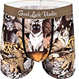 Good Luck Undies Men's Social Cats Boxer Brief Underwear, Small Brown