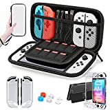 HEYSTOP Switch OLED Model Carrying Case, 9 in 1 Accessories Kit for 2021 Nintendo Switch OLED Model with Dockable Protective Case Cover, HD Switch OLED Screen Protector and Thumb Grip Caps (White)