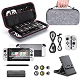 Switch Accessories Bundle for Switch OLED- 17 in 1 Switch Bundle with Switch Case, Protective Case, Screen Protector, Switch Game Case, Switch Stand (Gray)
