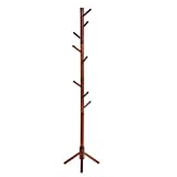 C&AHOME Bamboo Coat Rack Stand with 8 Hooks, Wooden Coat Tree Adjustable Sizes, Entryway Hall Tree Free Standing Coat Hanger Stand for Hat, Bag, Clothes, Jacket, Brown