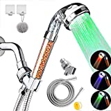 Hand Shower Head, LED Filter Shower, High Pressure Water Handheld Shower with Hose and Shower Holder 3 Color Temperature Control for Dry Skin & Hair (3-color)