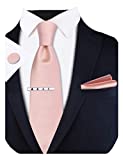 GUSLESON Mens Rose Gold Tie set Silk Ties for Men Solid Necktie Handkerchief Cufflinks Tie Clip with Gift Box (6101-23)