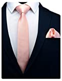 GUSLESON Rose Gold Skinny Ties for Men Solid Thin Tie Slim Necktie and Pocket Square Set (0754-32)