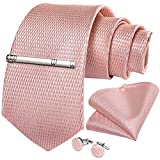 DiBanGu Men's Blush Pink Ties Wedding Plain Necktie Pocket Square Cufflink Tie Clip Set