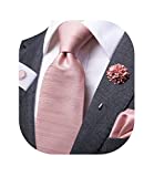 Dubulle Rose Gold Ties for Men Silk Blush Pink Mens Tie Lapel Pin Pocket Square Cufflinks Set Wedding