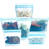 Reusable food container silicone bag, Full Set 6, 2Cups, 2Dishes, 2Bags Zip Containers Storage, 100% Silicone Reusable Food Bag, Stand Up Preservation Bag, Rounded interior for easy cleaning. (6-piece blue)