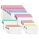 BerkPal 21Pcs Mesh Zipper Pouch Set in 8 Sizes - Waterproof Plastic Mesh Bag with Zipper in 9 Vibrant Colors - Zippered Bags for File, Document, Makeup, Board Game Storage