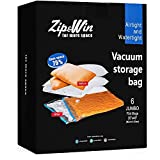 Zip&Win Vacuum Storage Bags 35''x48'' Jumbo Size, Pack of 6 Pieces Space Saver Bags for Seasonal Clothes, Duvets, Pillows, Blankets (+Free Shopping Bag)