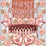 Rose Gold Birthday Decorations for Women, Happy Birthday Party Decorations with Tassels and Ribbons for All Ages Birthday Party Supplies