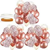 60 PACK Dandy Decor Rose Gold Balloons + Confetti Balloons w/ Ribbon | Rosegold Balloons for Parties | Bridal & Baby Shower Balloon Decorations | Latex Party Balloons | Graduation, Engagement, Wedding