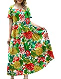 Beaurex Women's Casual Summer Maxi Dresses Loose Floral Bohemia Long Swing Dress Cotton Short Sleeve with Pockets (S DR6029 CR10)