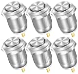 DaierTek 6pcs 12mm Momentary Push Button Switch 12V Waterproof Power Pushbutton Small Round Chrome Stainless Metal 2pin N/O