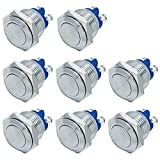 FICBOX 8pcs 16mm/0.63inch Metal Momentary Push Button Switch for Car RV Truck Boat (Silver, 16mm)