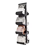 ZOBER Hanging Purse Organizer for Closet Clear Handbag Organizer for Purses, Handbags Etc. 8 Easy Access Clear Vinyl Pockets with 360 Degree Swivel Hook, Black, 48” L x 13.8” W