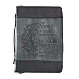 Christian Art Gifts Men's Classic Bible Cover Be Strong and Courageous Lion Joshua 1:9, Gray/Black Faux Leather, XL