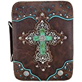 Western Style Bling Rhinestone Cross Country Women's Bible Cover Books Case Removable Strap Messenger Bag (Brown)