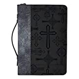 Cross Design Midnight Black and Silver Tone X-Large Faux Leather Bible Cover