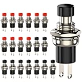 DIYhz Momentary Push Button Switch, 1A 250VAC SPST Mini Pushbutton Switches Normally Open(NO) Black & Red Cap - 20pcs