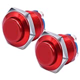Taiss 2Pcs Momentary Push Button Switch SPST 16mm Metal High Round Red Waterproof Pushbutton Switches 1NO 3A/12-250V for Industrial Car Switch G-M16R