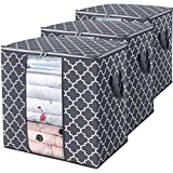 WISELIFE Storage Bags [3 Pack/100L] Large Blanket Clothes Organization and Storage Containers for Comforters,Bedding, Foldable Organizer with Reinforced Handle, Clear Window, Sturdy Zippers,Gray