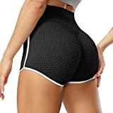Cakulo Workout Booty Shorts for Women TIK TOK High Waist Butt Lifting Yoga Running Gym Sports Athletic Dolphin Shorts Ruched Textured Hot Pants Plus Size Black 2XL