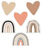 Schoolgirl Style Simply Stylish Boho Rainbows and Hearts Cutouts—Assorted Rainbows, Beige, Brown, Coral Hearts for Crafts, Bulletin Boards, Classroom or Homeschool Decor (36 pc)