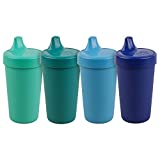 RE-PLAY 4pk - 10 oz. No Spill Sippy Cups for Baby, Toddler, and Child Feeding in Sky Blue, Aqua, Navy Blue and Teal | BPA Free | Made in USA from Eco Friendly Recycled Milk Jugs | True Blue+